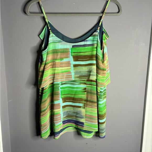 Cabi Green Striped Camisole With Ruffle Detail & Adjustable Straps Size Small - Picture 4 of 6